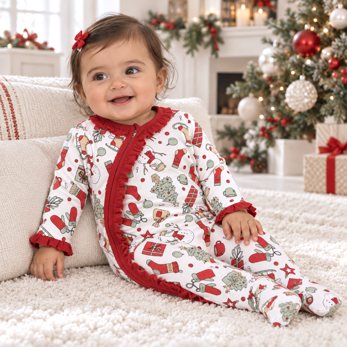 Christmas Cheer Baby Girl Ultra Soft Bamboo Zipper Romper