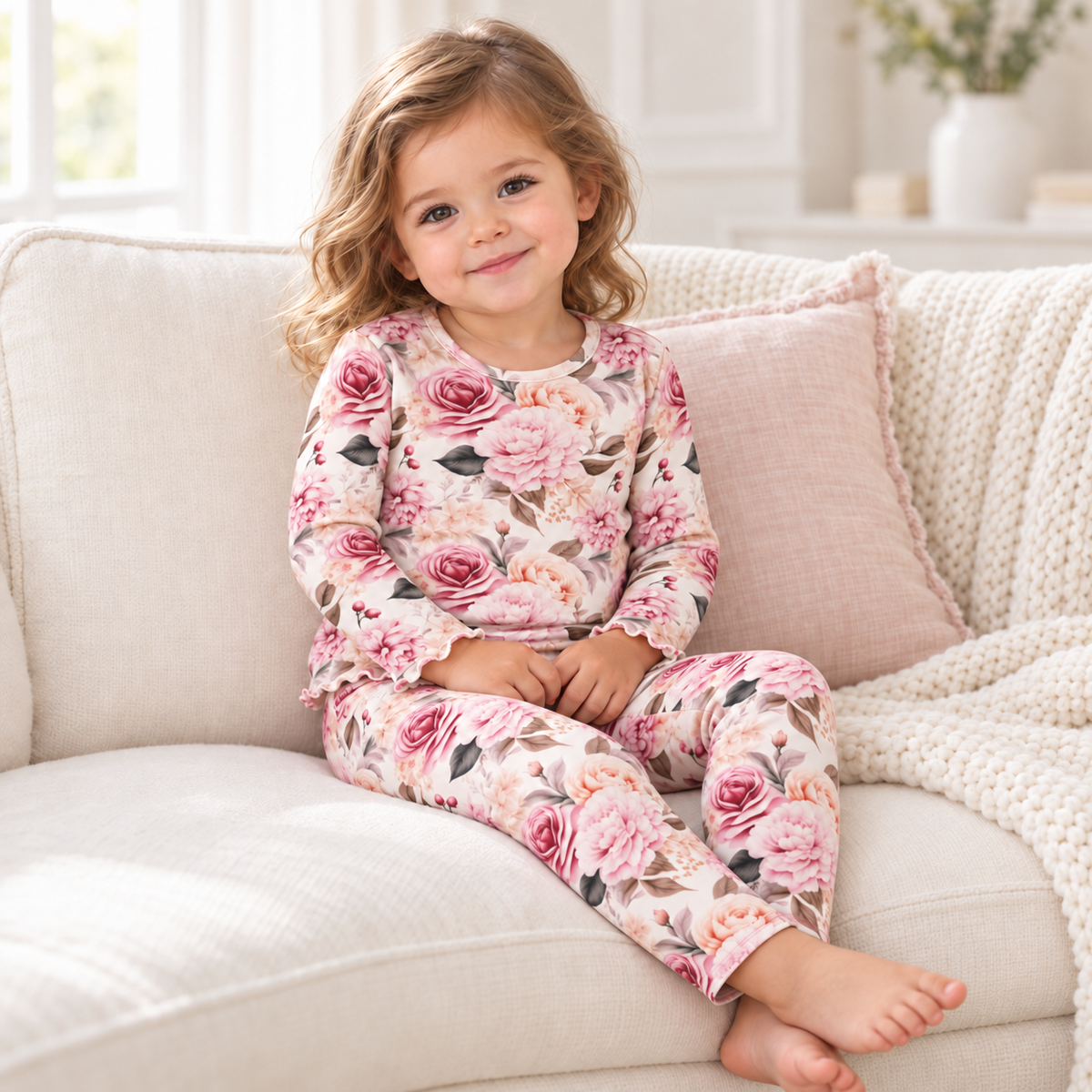 Girls' Bamboo Floral Pajama Set – Soft & Stylish Sleepwear