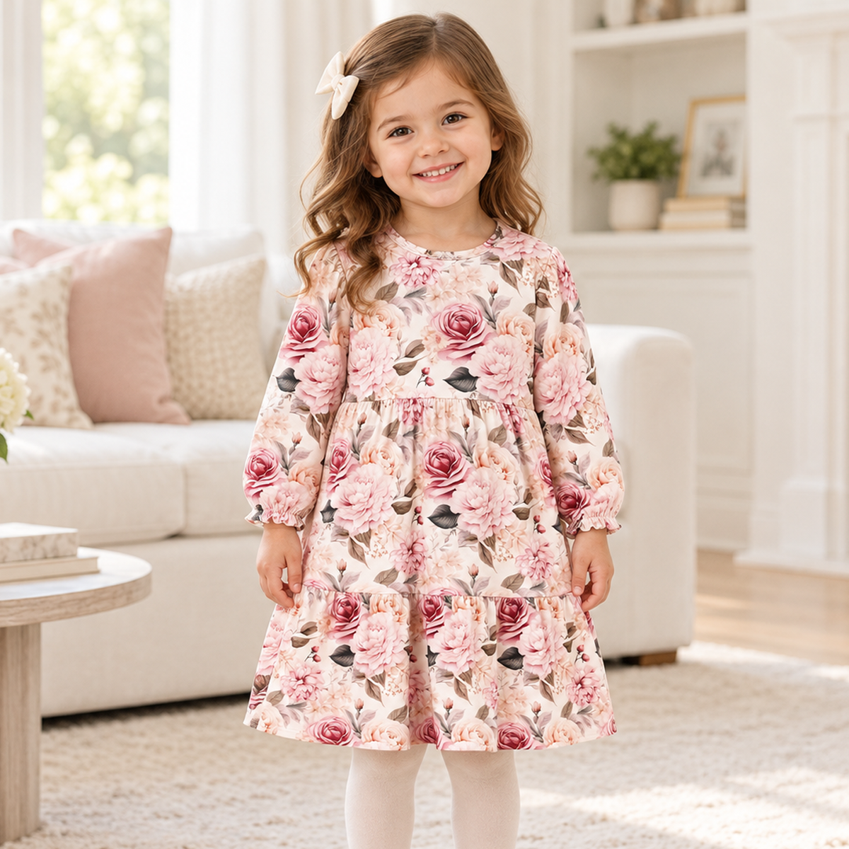 Girls' Bamboo Pink Floral Dress