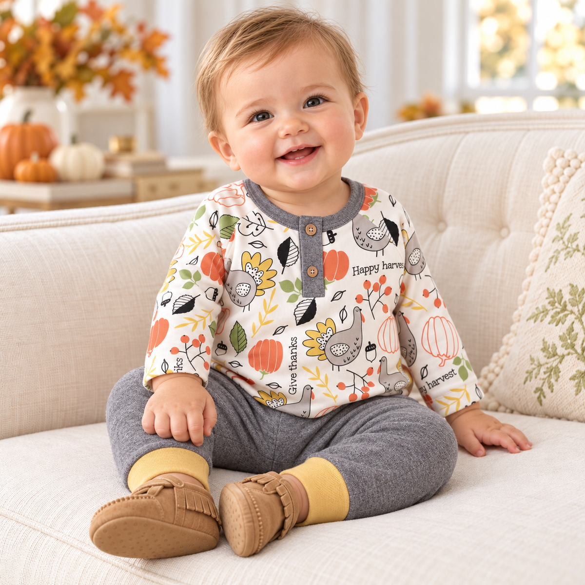 Baby Boys' Thanksgiving Henley & Pants Set – Bamboo Cotton 6M-3T
