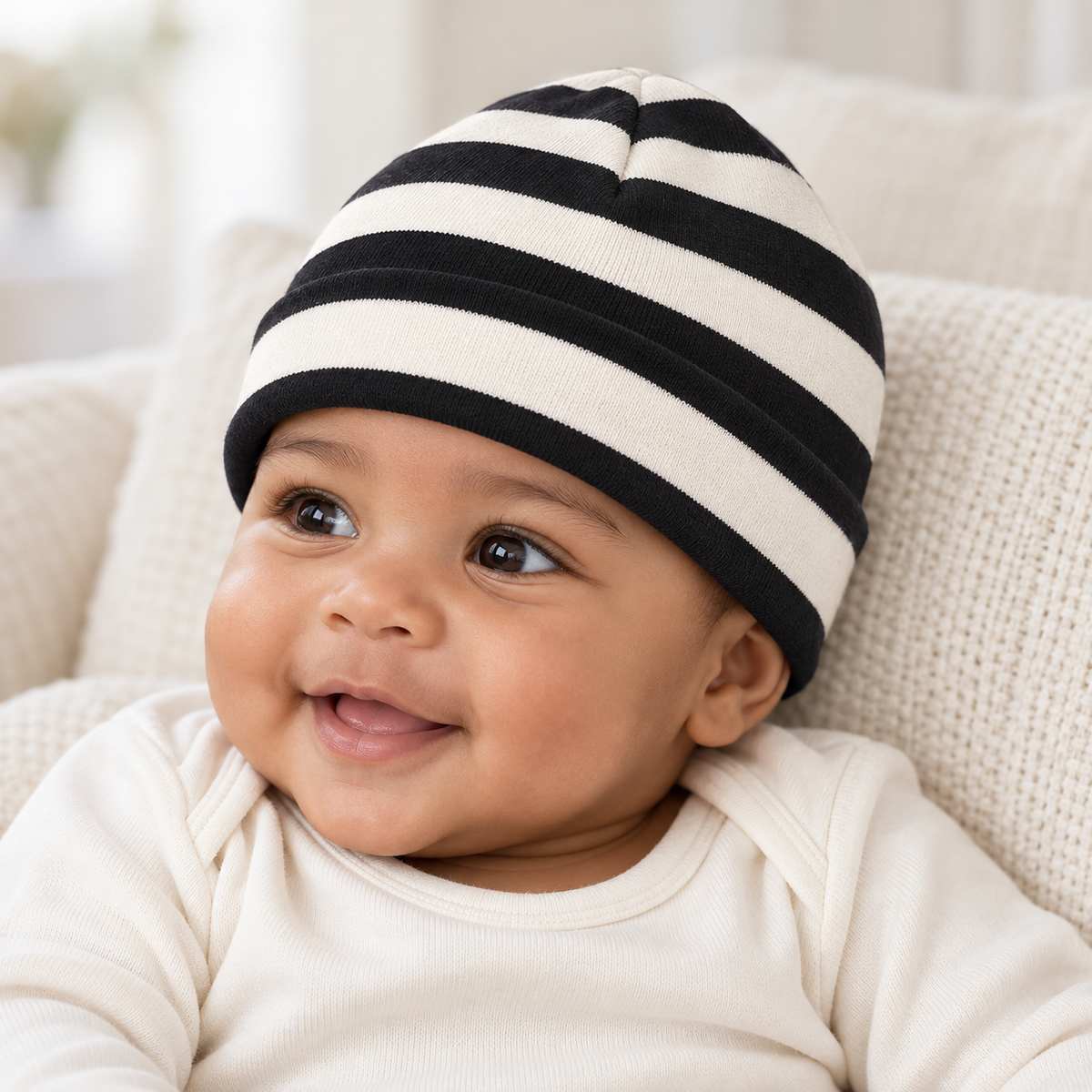Baby's Black Stripe Cotton Beanie