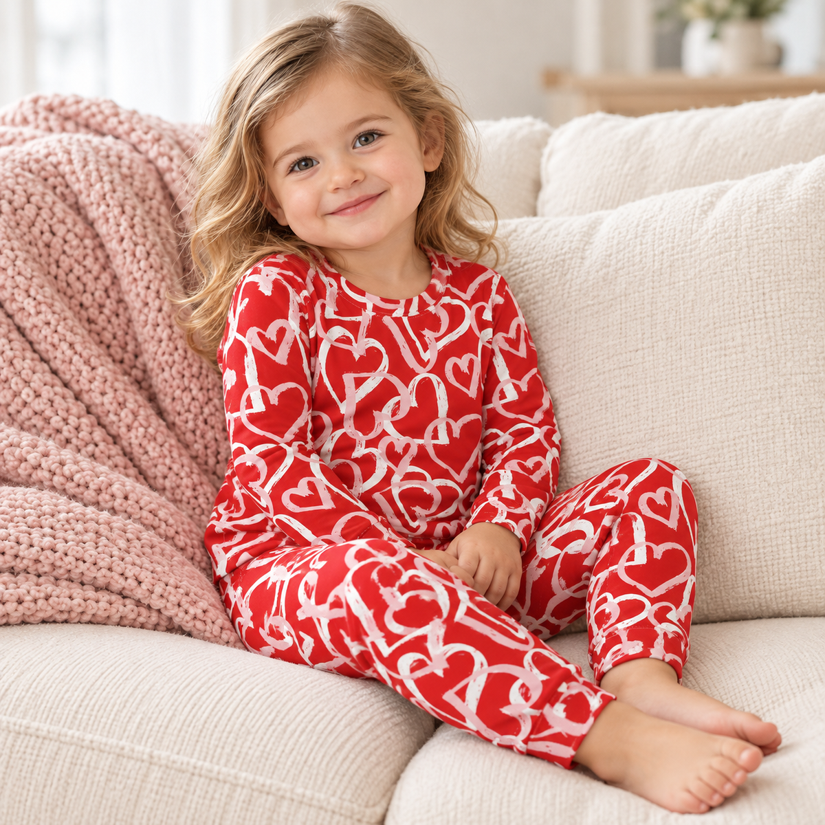 Girls’ Happy Hearts Bamboo Blend Pajama Set