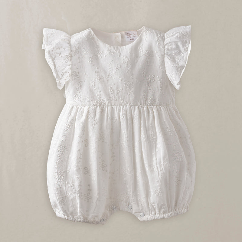 Cotton Embroidered Baby Romper with Flutter Sleeves