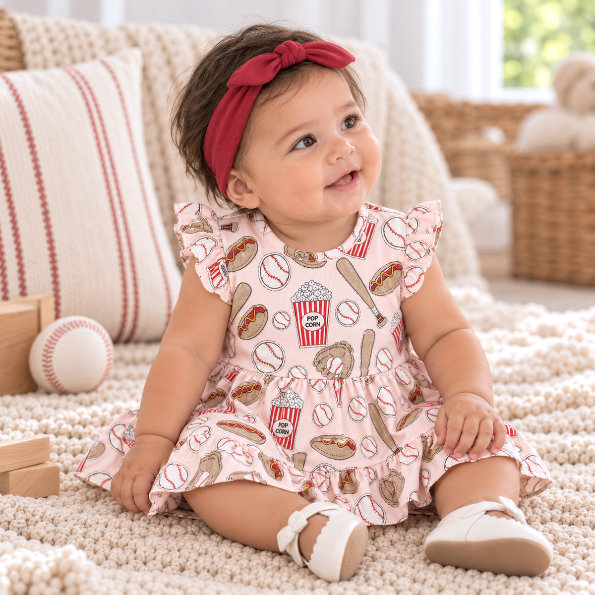 Baseball Pink Bamboo Twirl Dress 6-9M