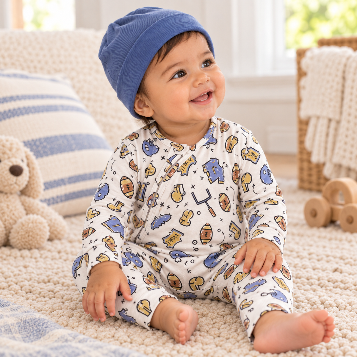Touchdown Football Bamboo Zipper Romper