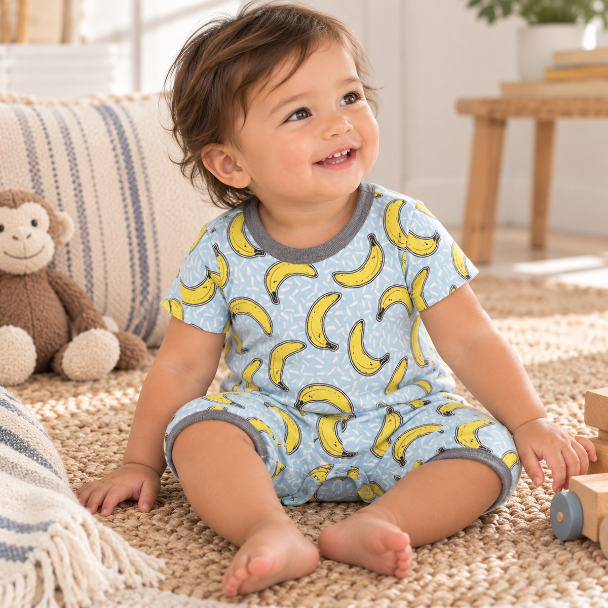 Banana Bamboo Shorty Romper