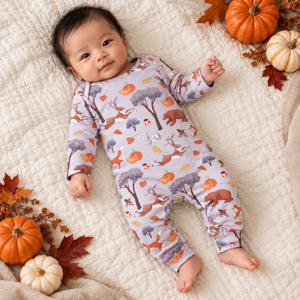 Pumpkin Woodland Bamboo Romper - Newborn