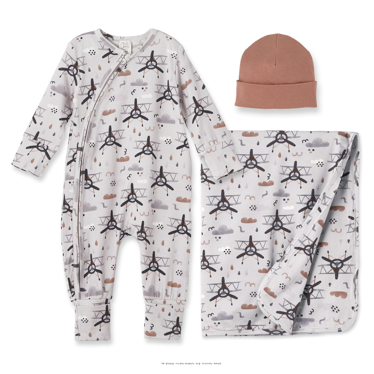 Aviator Bamboo Baby Boy 3-Piece Gift Set – Romper, Blanket & Beanie