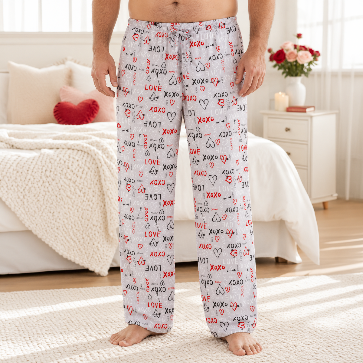 Men's Valentine Themed Bamboo Pajama Bottoms - M
