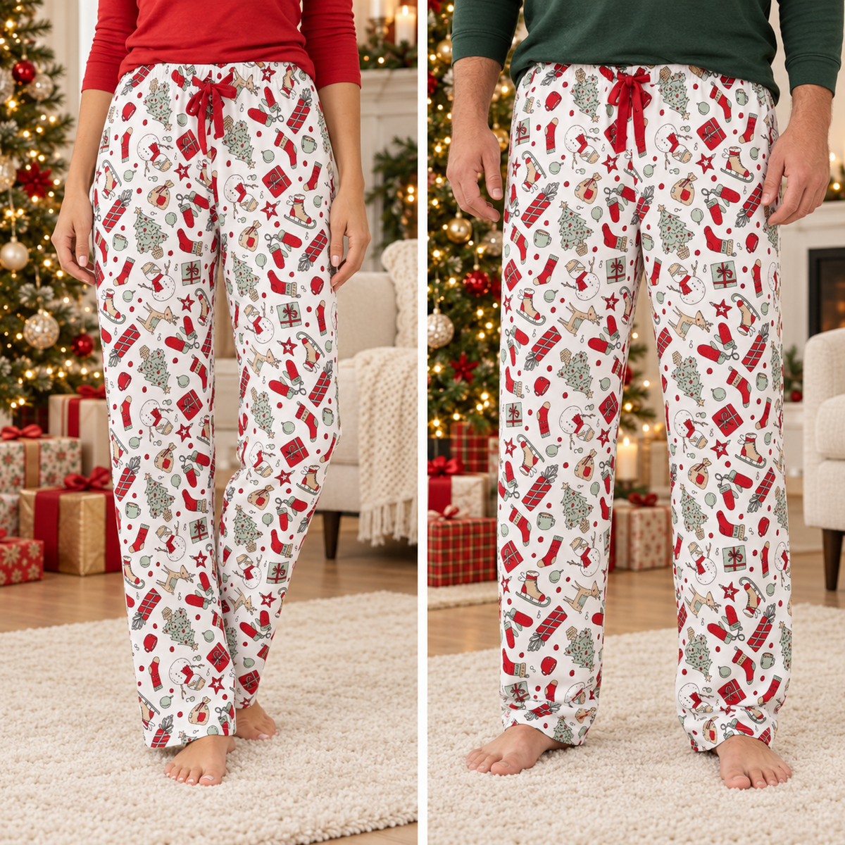Christmas Cheer Unisex Bamboo Pajama Pants (Women Size Down)