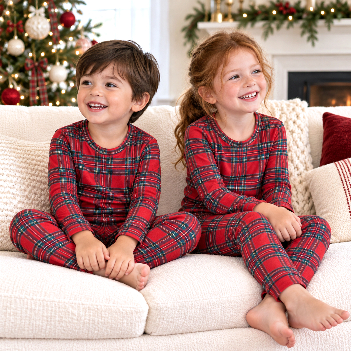 Christmas Kids' Bamboo Pajama Set – Classic Tartan Holiday