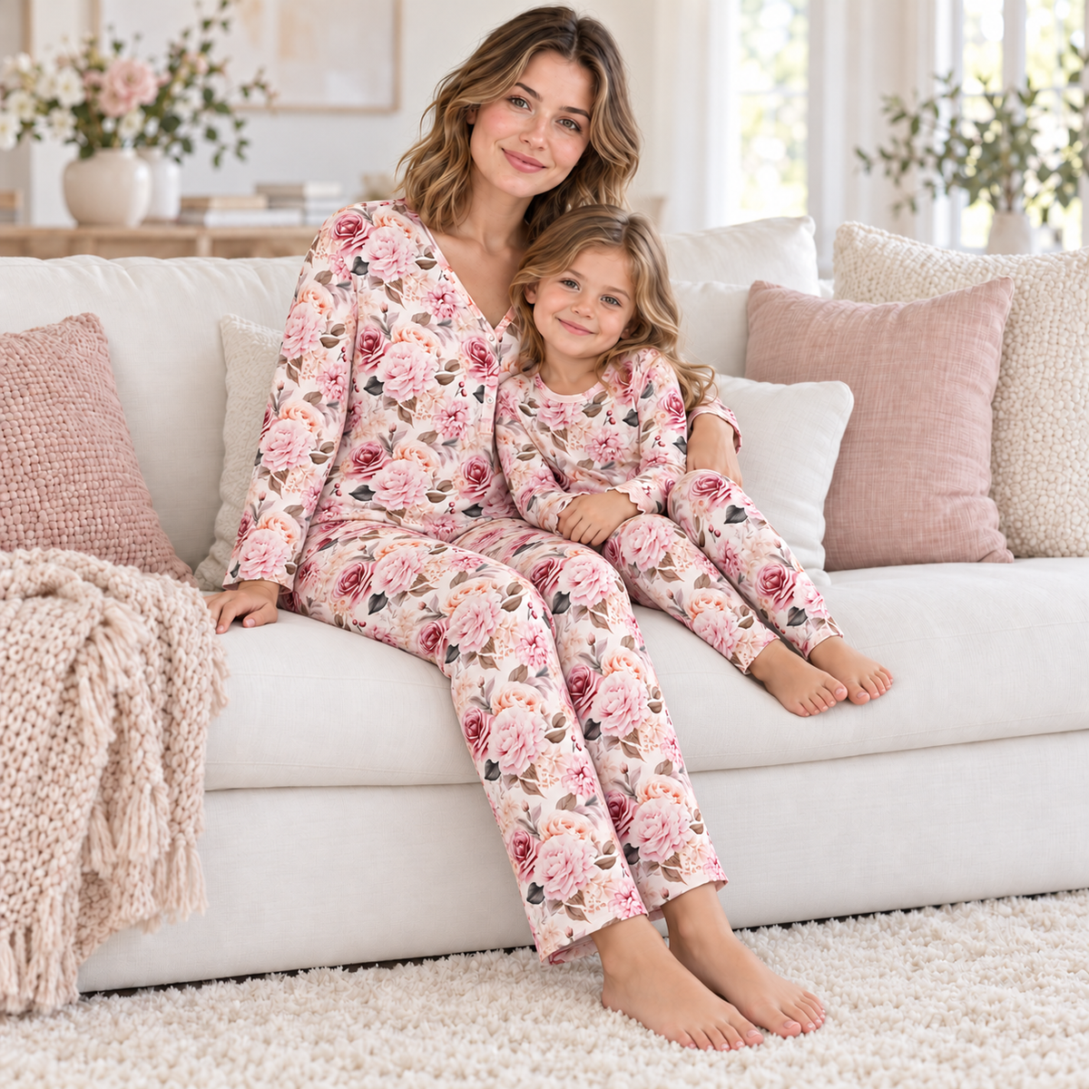 Pink Floral Bamboo Pajama Set (Runs Large - Size Down)