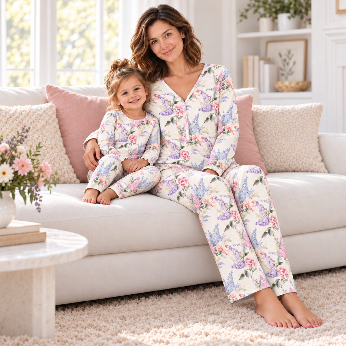 Watercolor Floral Bamboo Pajama Set (Runs Large - Size Down)