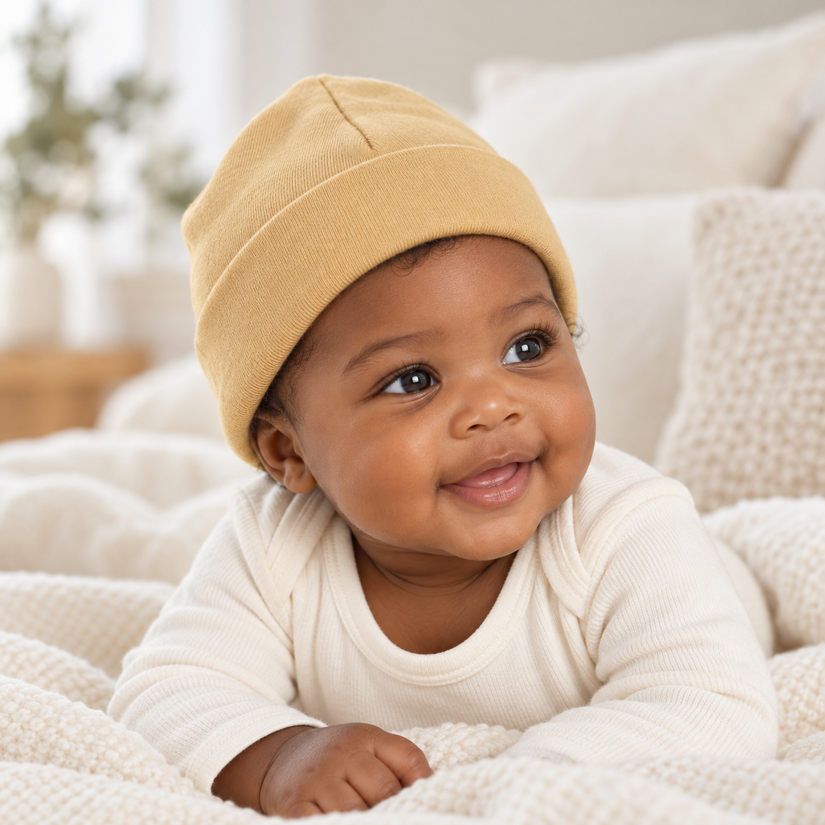 Baby's Mustard Cotton Beanie