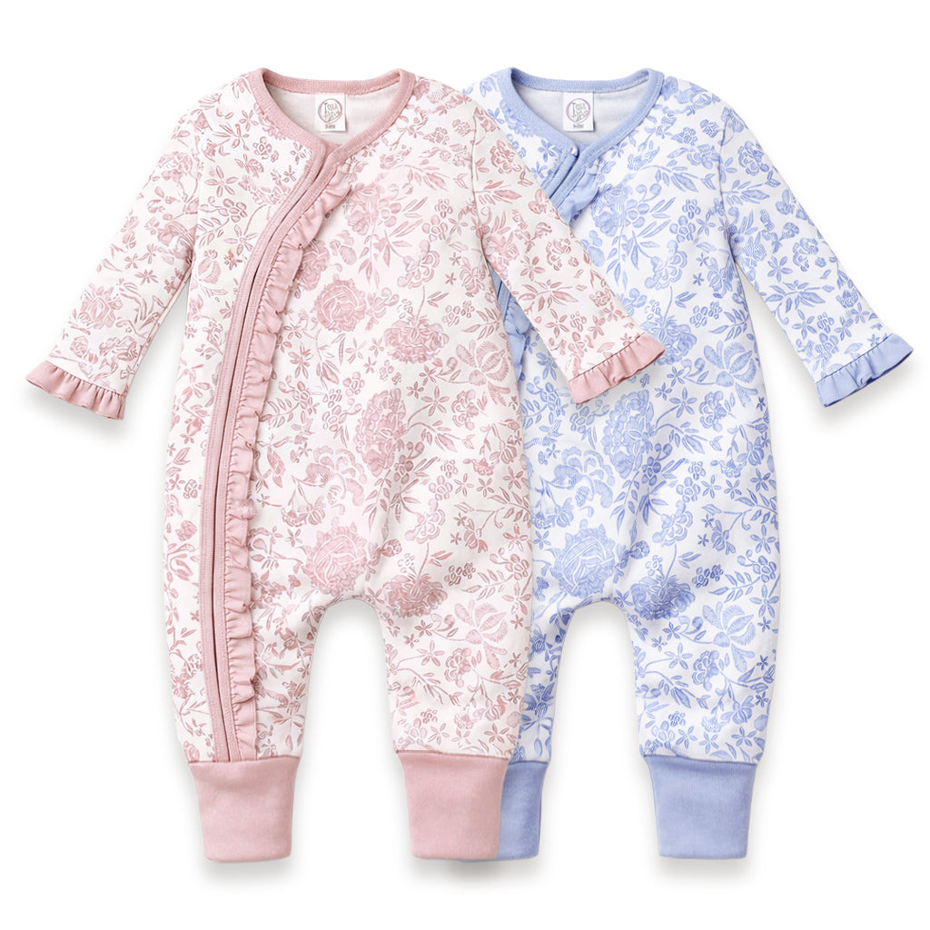 Floral Baby Zipper Romper With Ruffles