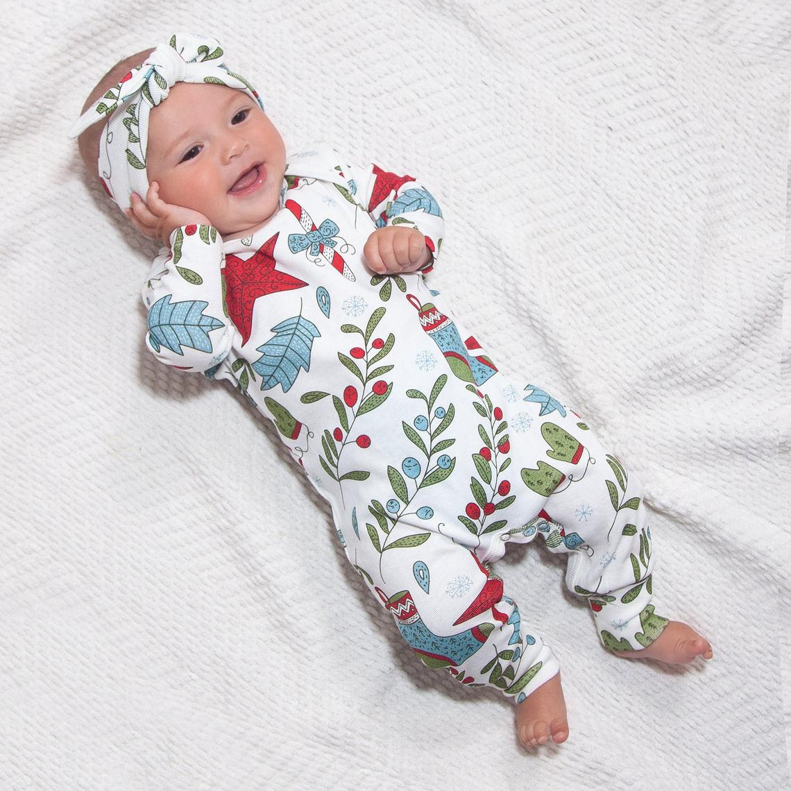 Xmas Fancy Red  Stripe Long Sleeve Cotton Romper