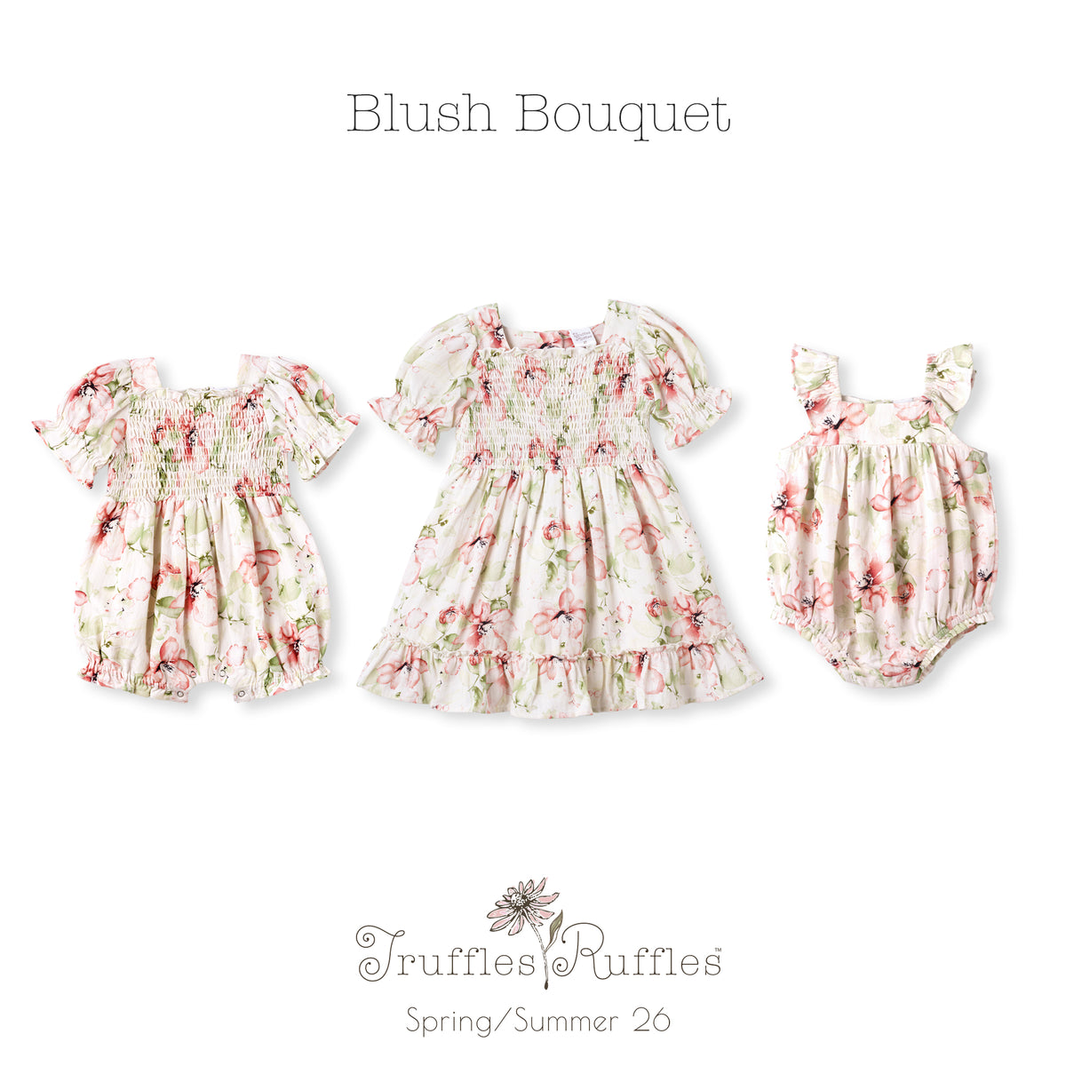 Blush Bouquet Smocked Baby Girl Romper