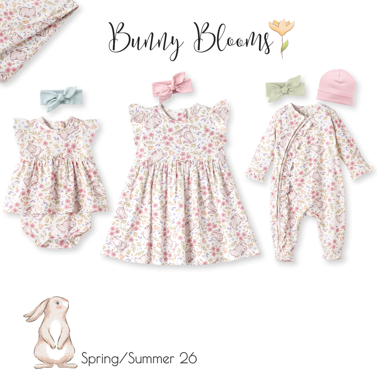 Bunny Blooms Bamboo Stroller Blanket for Baby Girls