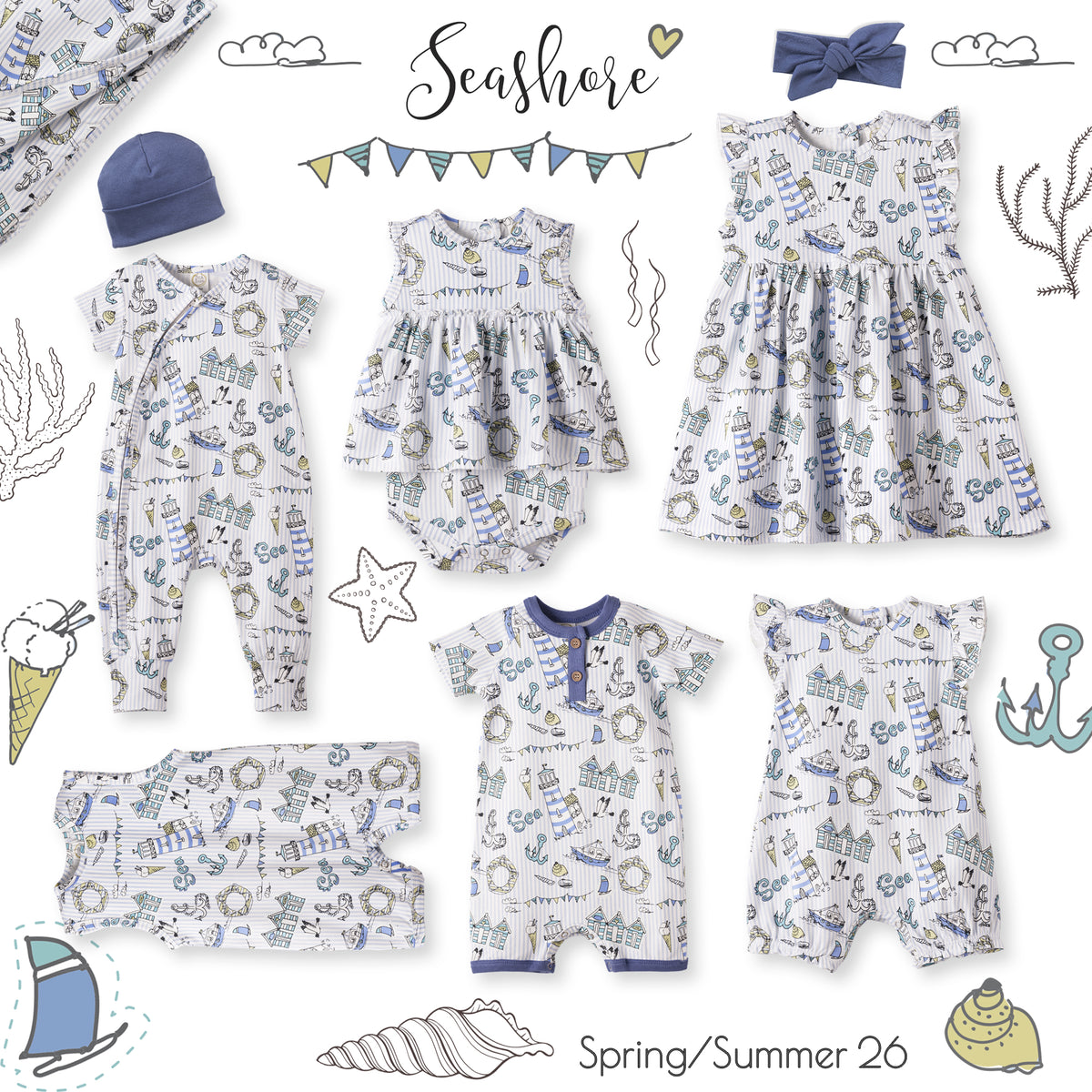 Seashore Bubble Romper – Bamboo Baby Girl Outfit