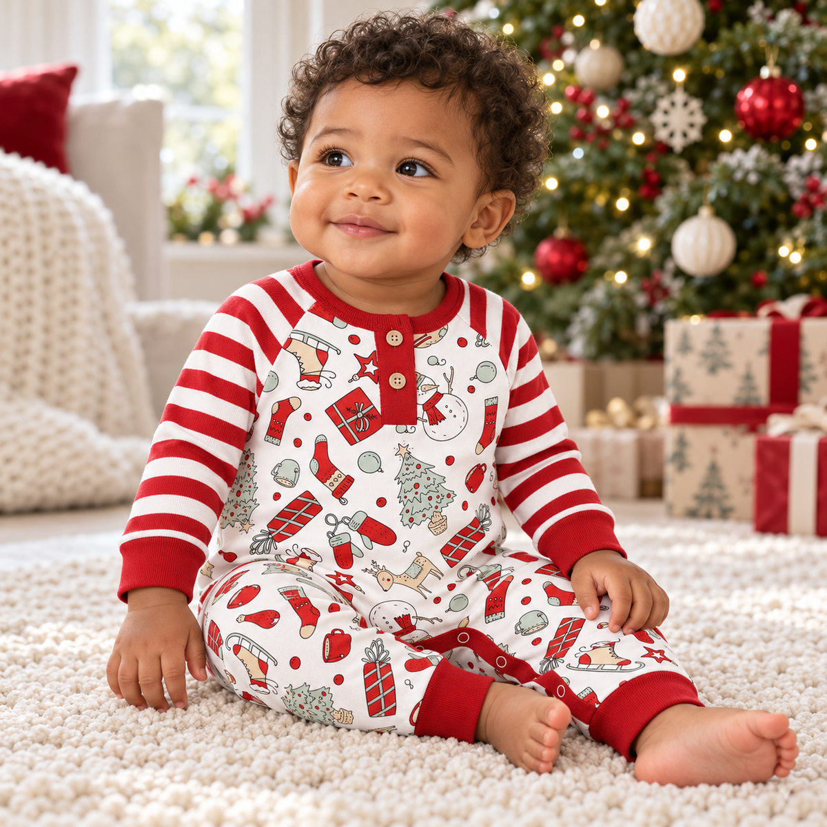 Holly Jolly Bamboo Henley Romper