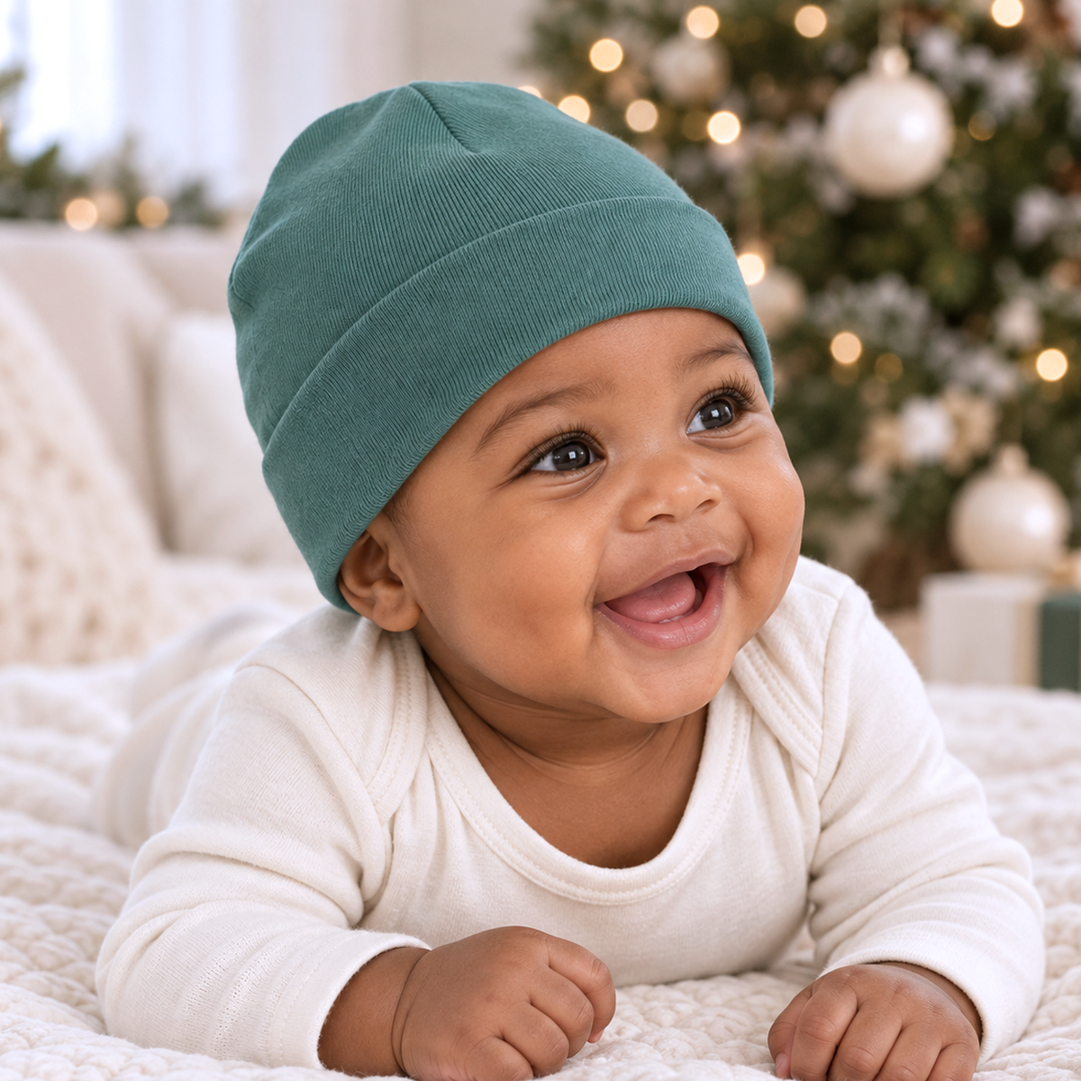Baby Beanie – Soft Cotton Rib in Green