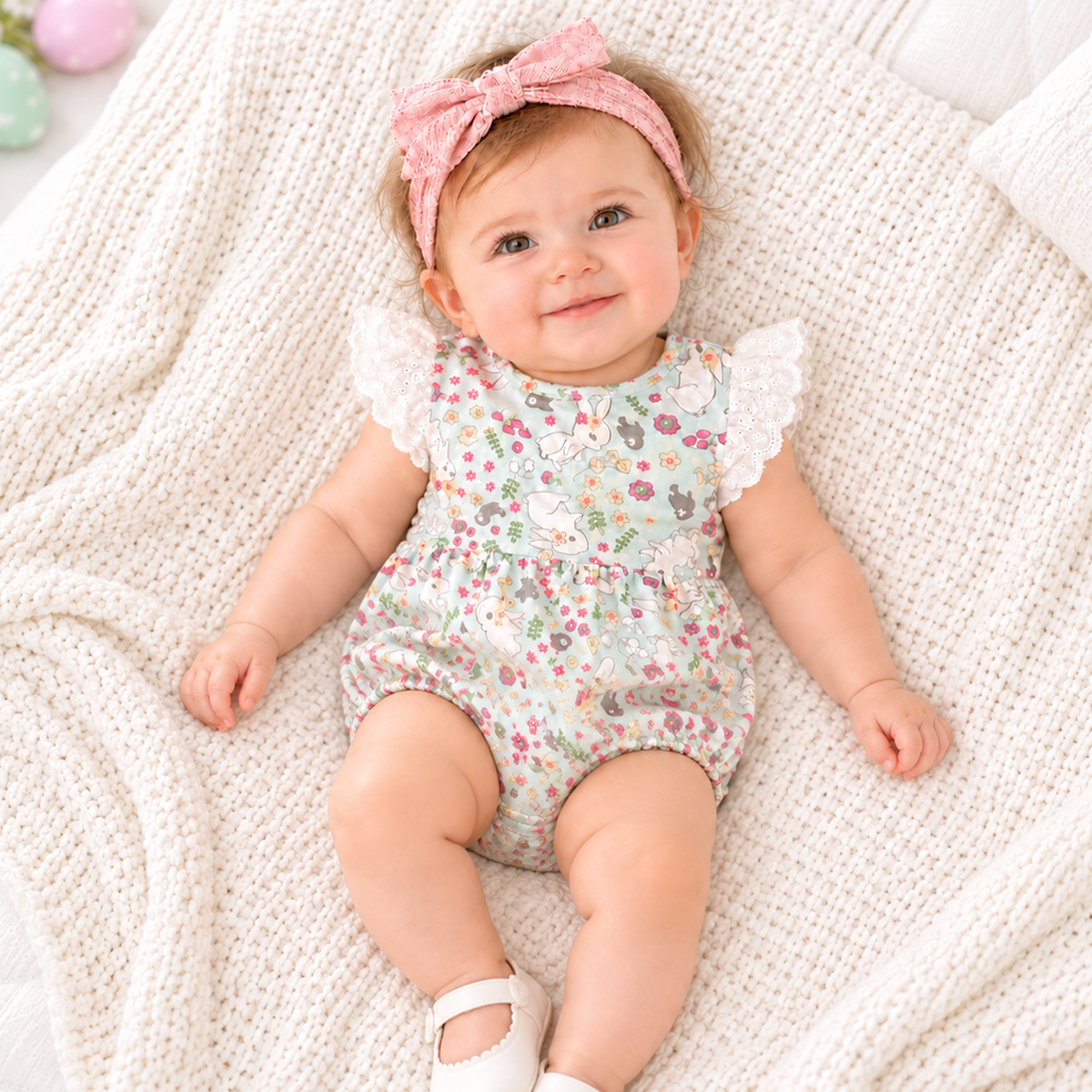 Cottontail Garden Bamboo Bodysuit with Eyelet Lace Sleeves