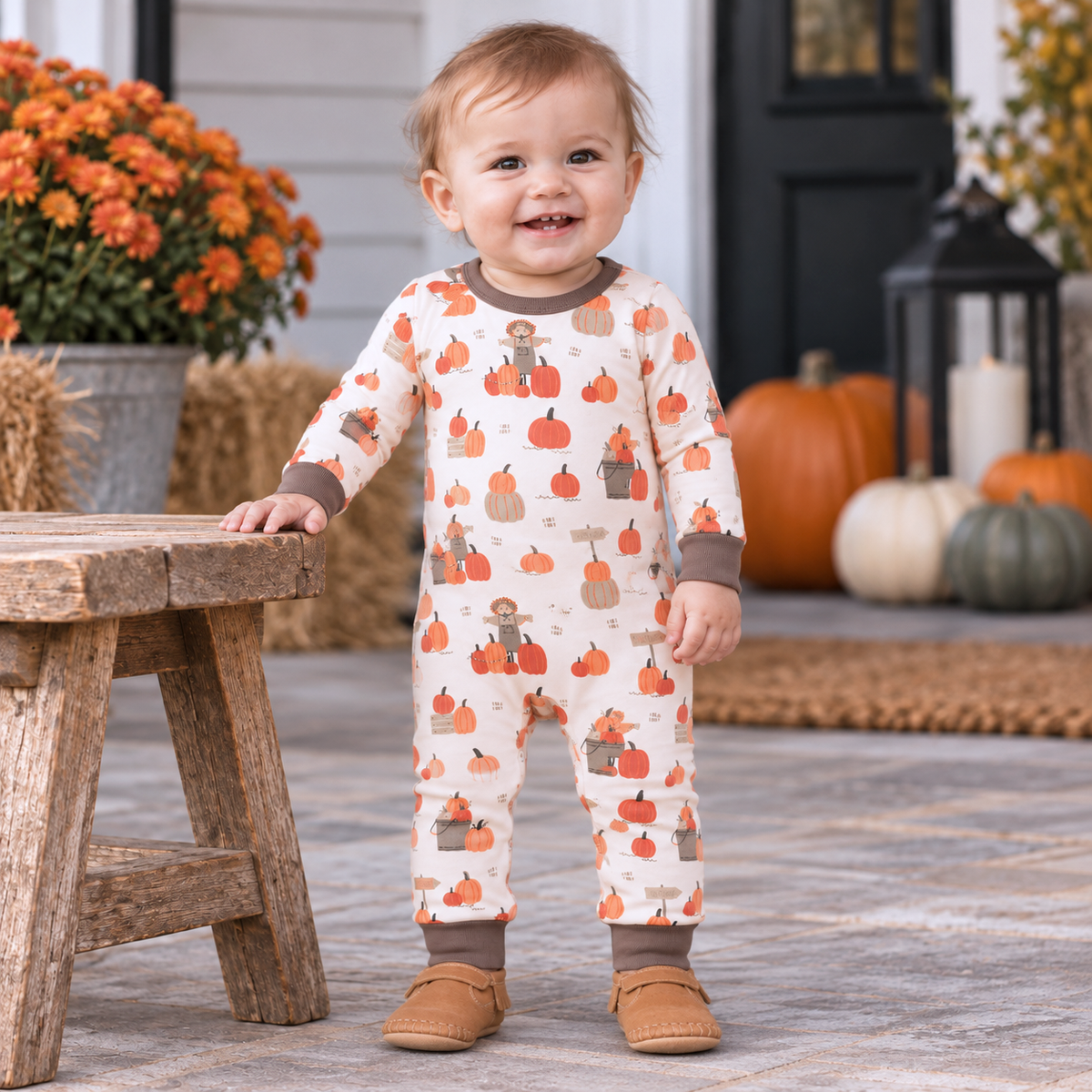Pumpkin Patch Baby Romper – Bamboo Fall One-Piece 12-18M