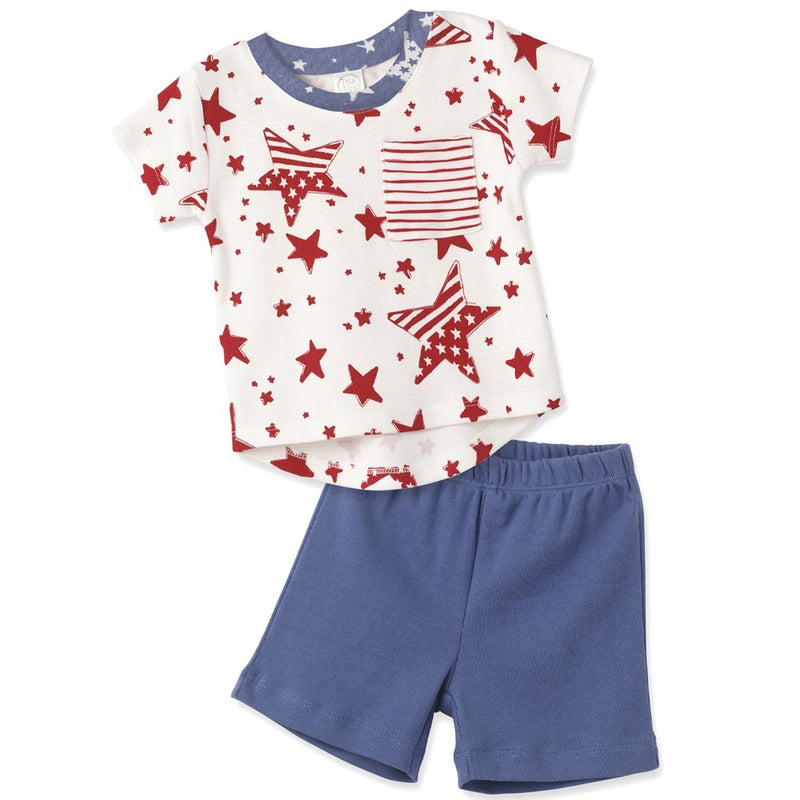 Patriotic Stars & Stripes Baby Boys Cotton Short Set