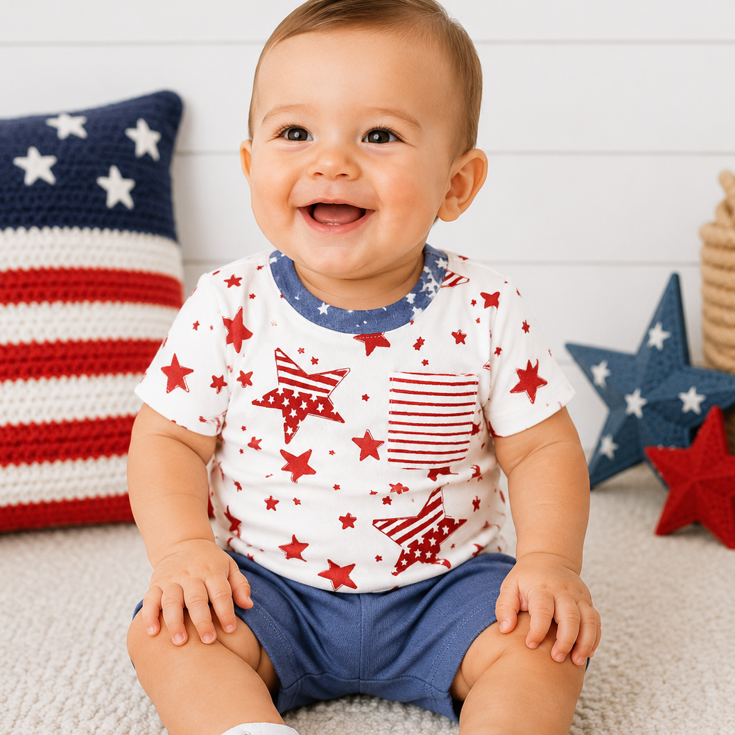 Patriotic Stars & Stripes Baby Boys Cotton Short Set
