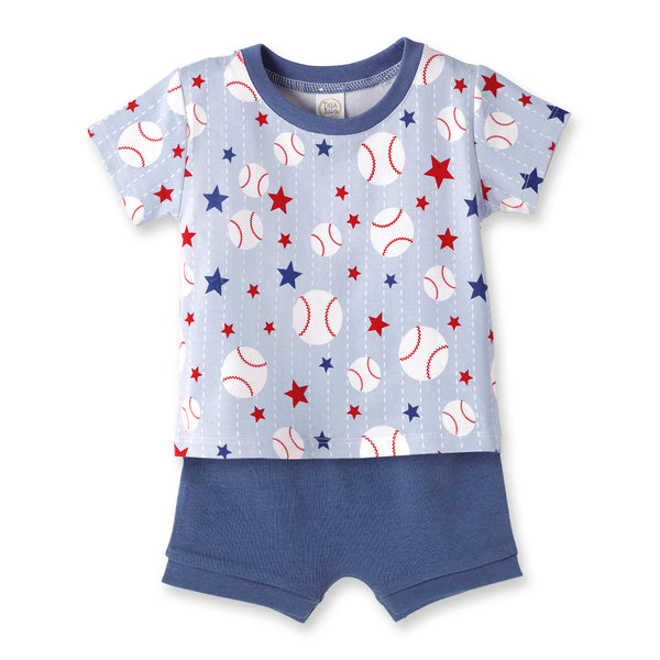 Grand Slam Baseball Bamboo Tee & Cotton Shorts Set for Boys
