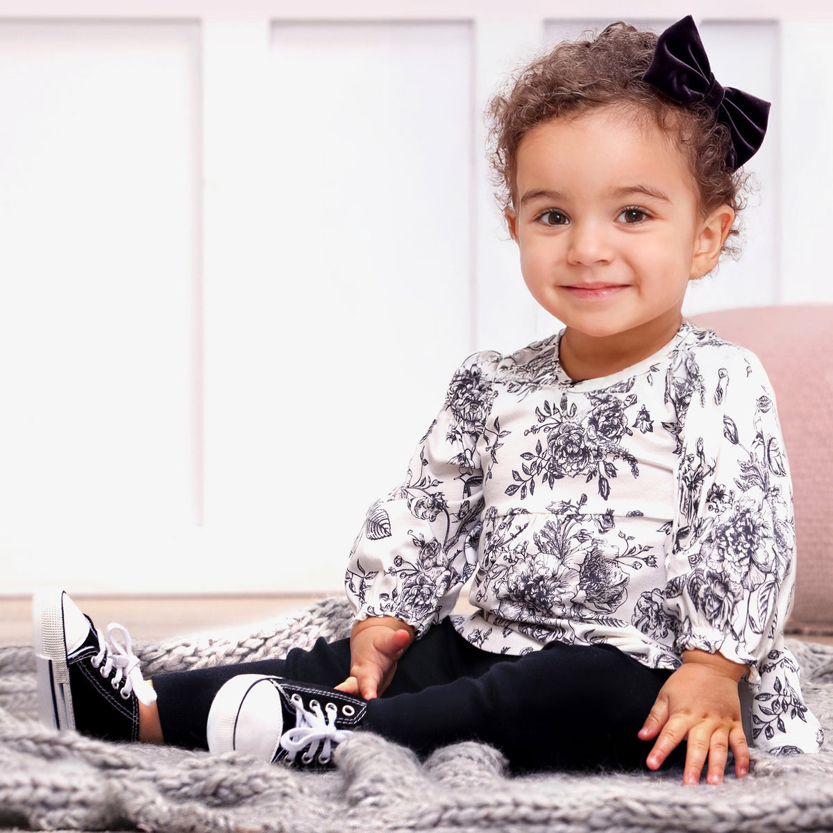 Girls' Bamboo Toile Tunic Set – Floral Top & Leggings