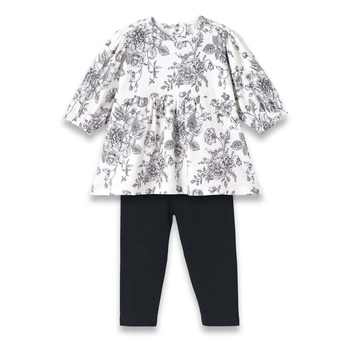 Girls' Bamboo Toile Tunic Set – Floral Top & Leggings