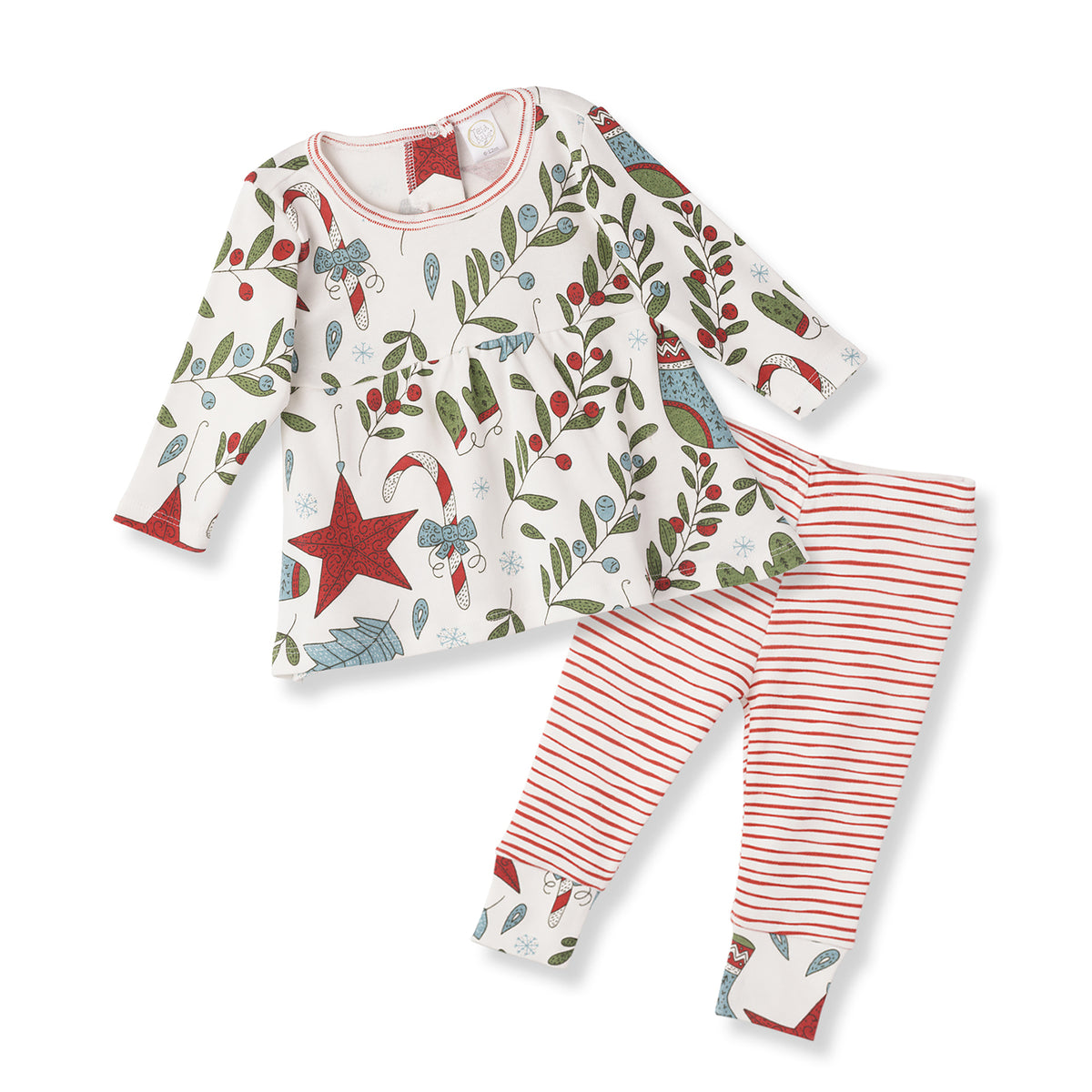Girls' Christmas Stars & Candy Cane Stripes Tunic Set – Cotton Set 6-12M