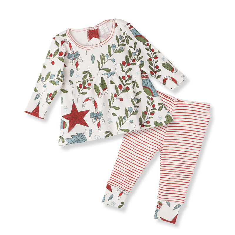 Girls' Christmas Stars & Candy Cane Stripes Tunic Set – Cotton Set 6-12M