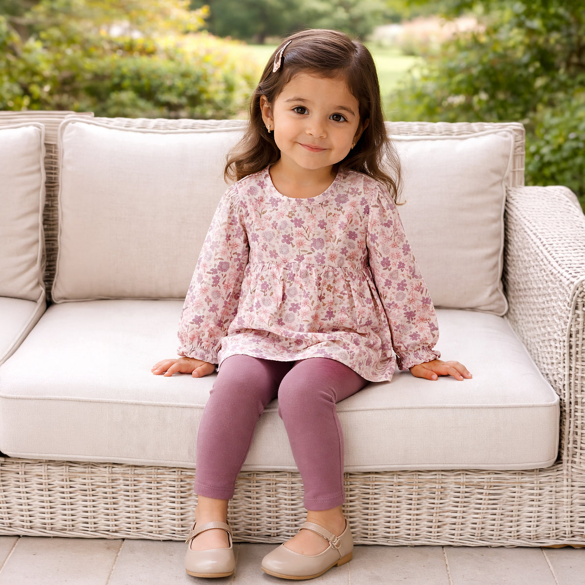 Girls' Floral Tunic Set – Bamboo Top with Cotton Leggings