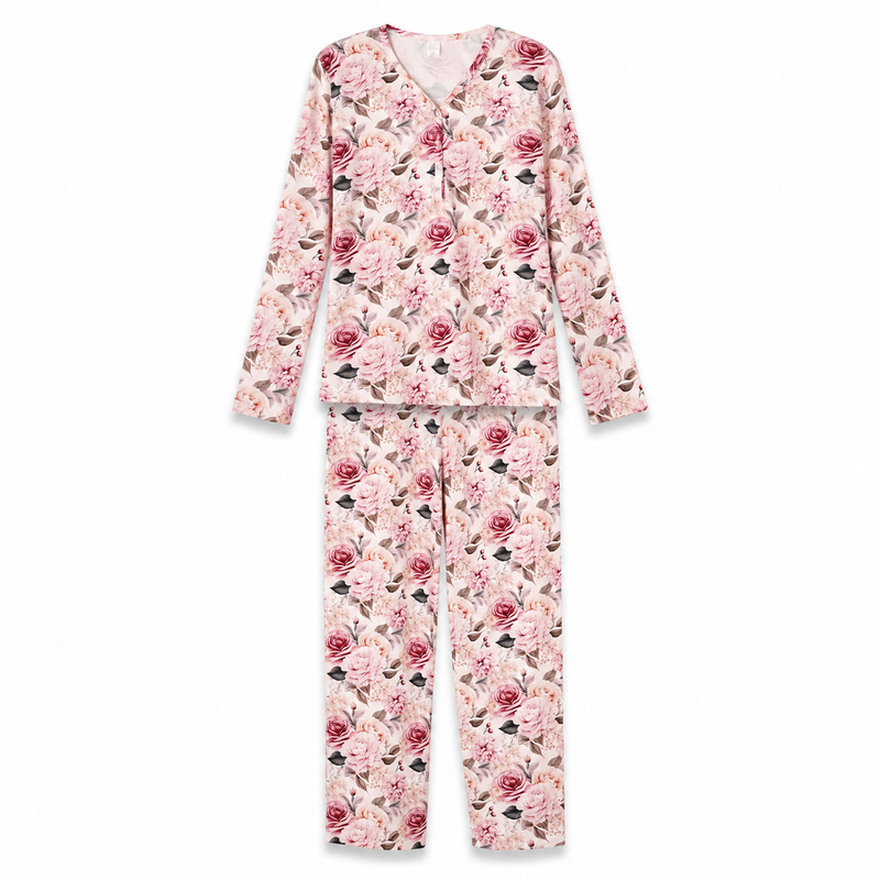 Pink Floral Bamboo Pajama Set (Runs Large - Size Down)