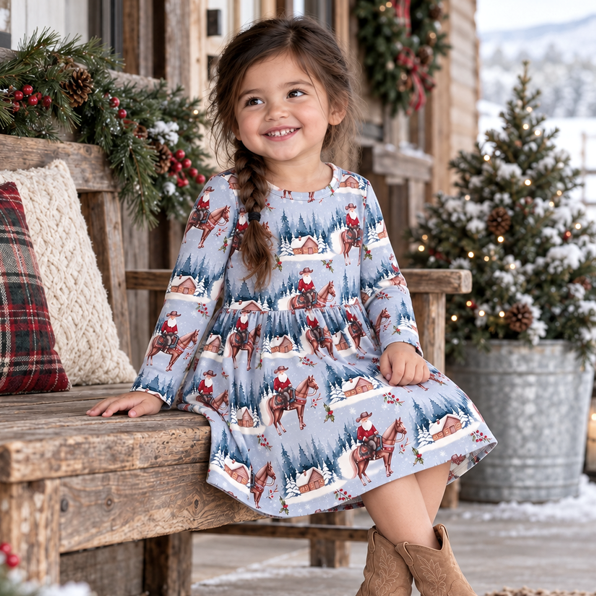 Cowgirl Christmas Girls Dress – Soft Bamboo Holiday Style