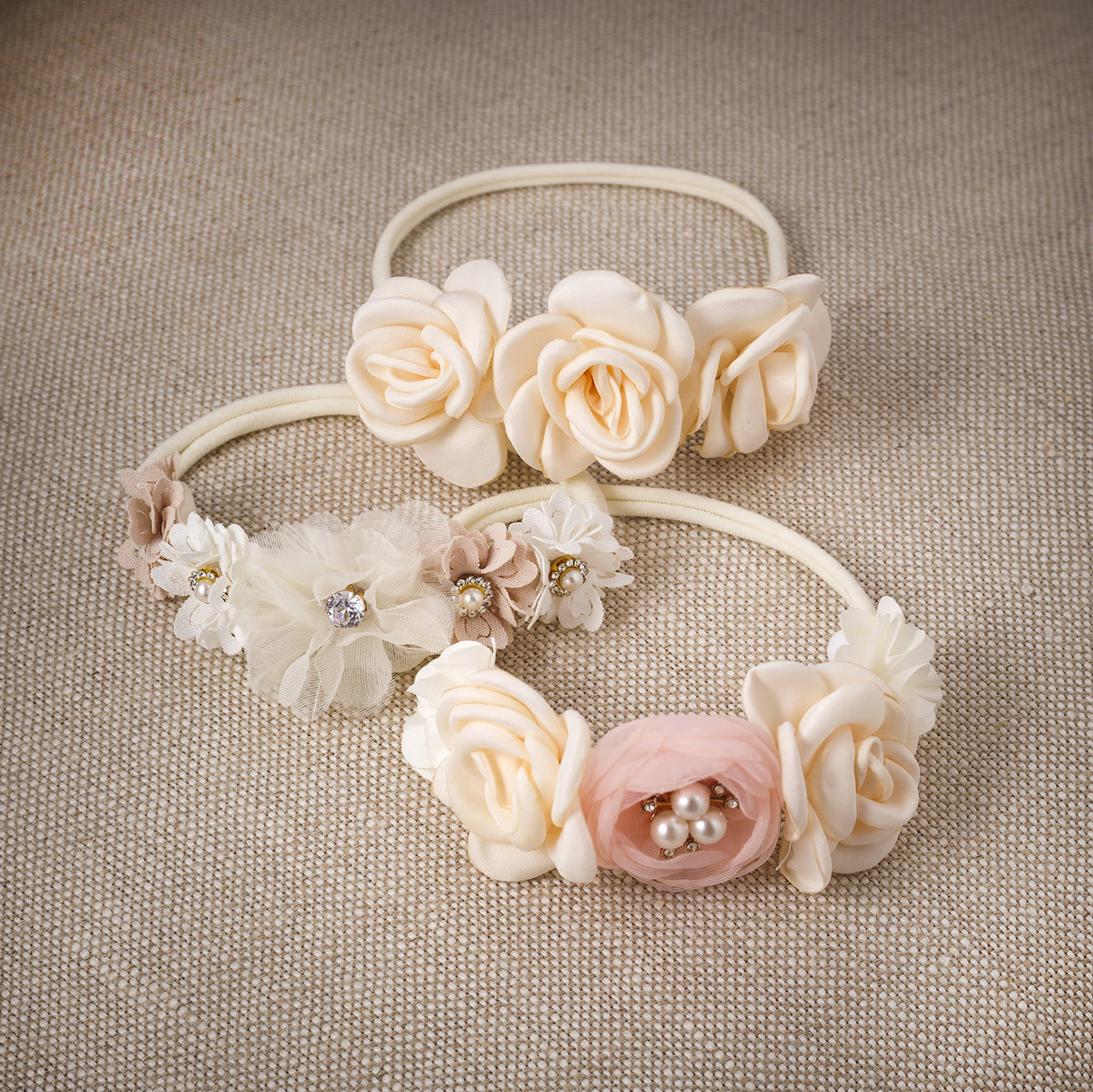 Baby Girl Headbands with Faux Flowers & Delicate Sparkle