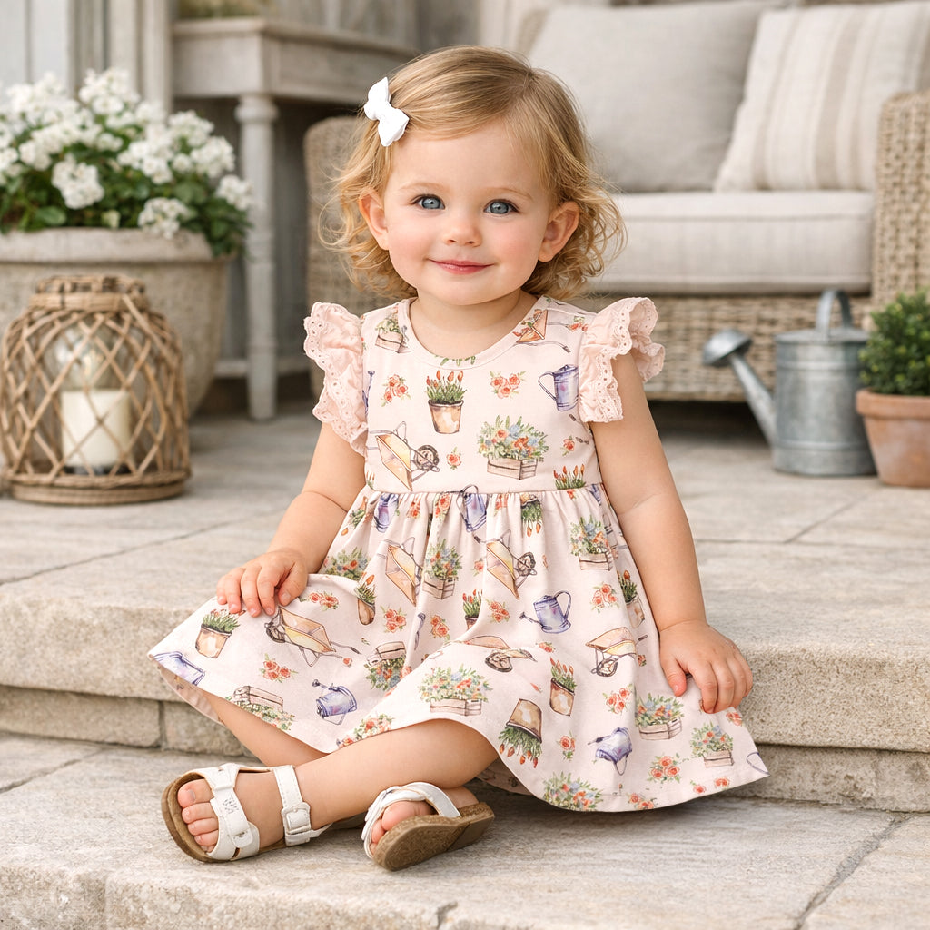 Petal Patch Baby Girl Dress – Bamboo & Eyelet Garden Dress
