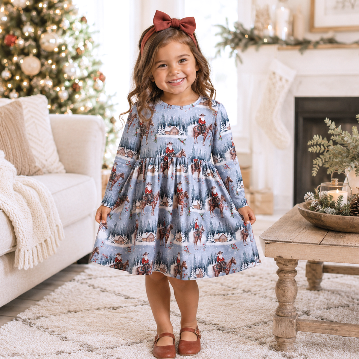 Cowgirl Christmas Girls Dress – Soft Bamboo Holiday Style