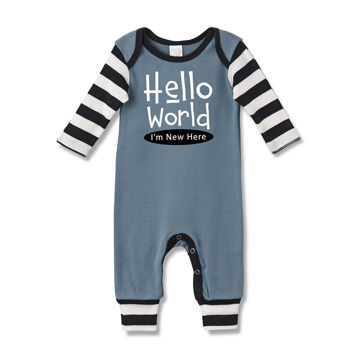 Hello World I'm New Here Arctic &  Black Stripe Romper