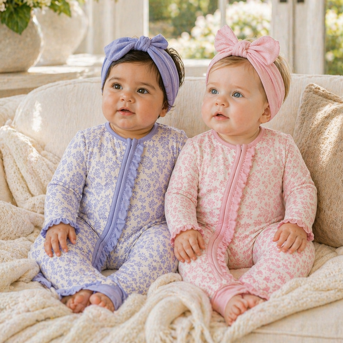 Floral Baby Zipper Romper With Ruffles