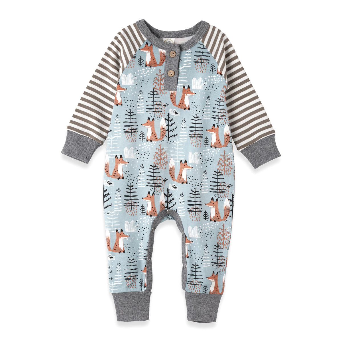 Tesa Babe Baby Boy Clothes Romper / NB Foxy Forest Bamboo Henley Romper