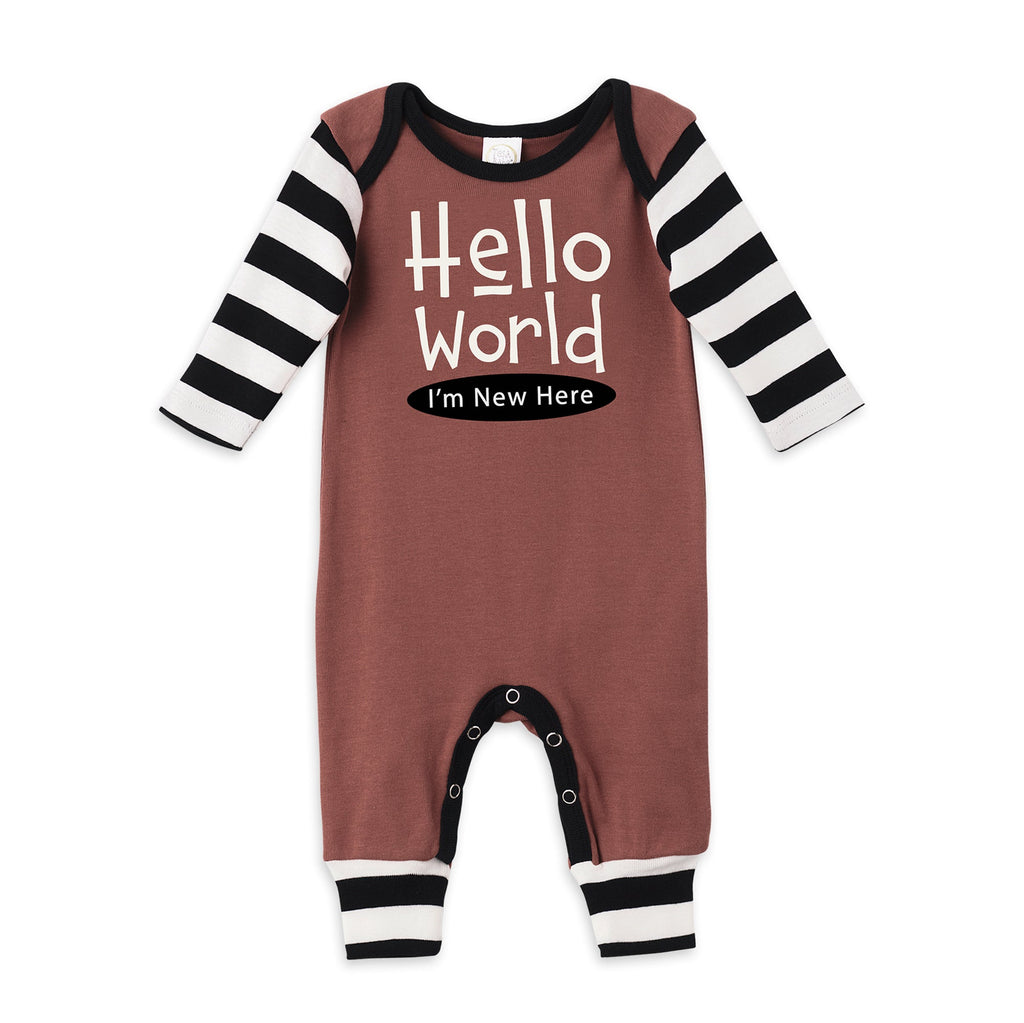Tesa Babe Baby Boy Clothes Romper / NB Hello World Brown Romper