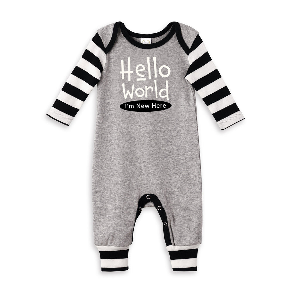 Tesa Babe Baby Boy Clothes Romper / NB Hello World Grey Romper