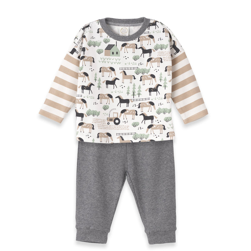 Tesa Babe Baby Boy Clothes Set / 3-6M Horses On The Farm Bamboo Tee & Pants