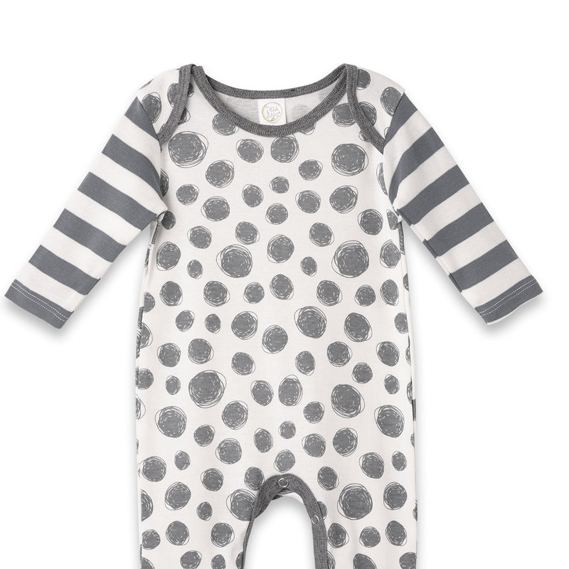 Tesa Babe Baby Boy Clothes LS Romper - Spots-Charcoal Body Charcoal & Ivory Y/D Stripe Sleeves & Cuffscharcoal Neck & & Insea