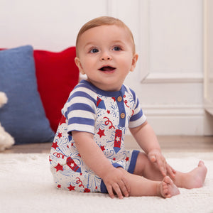 Tesa Babe Baby Boy Clothes Sparkly 4Th Short Sleeve Henley Shortie Romper