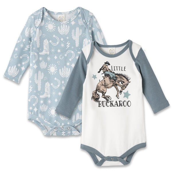 Tesa Babe Baby Boy Clothes Bodysuit Set / NB Wild West/Blue Little Buckaroo Set Of Bodysuits