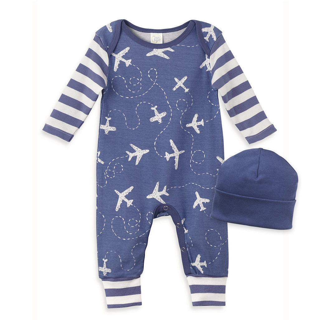 Tesa Babe Baby Boy Gift Sets Romper / NB 2-Pc Gift Set Airplanes Romper & Hat Outfit